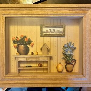 Charming Wooden Shadow Box with Floral Accents